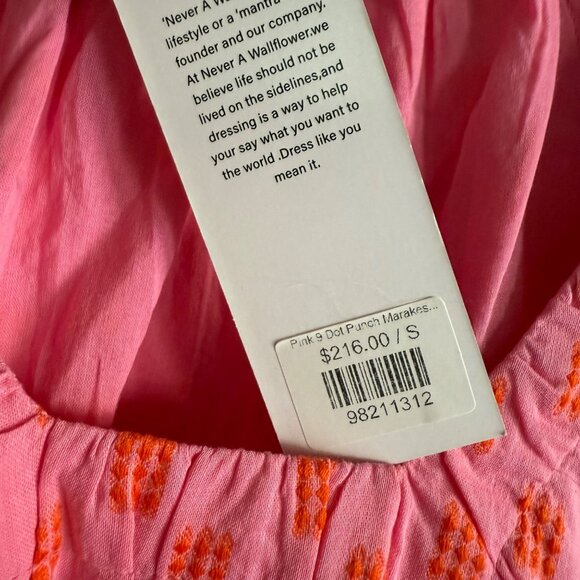 NWT size S‎ Never A Wallflower pink 9 dot punch marakesh blouse top short slv - Picture 8 of 11